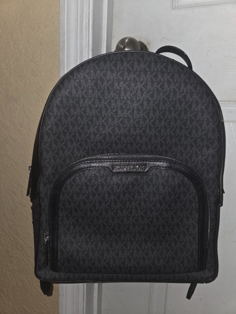 Michael Kors Jaycee Large MK Logo Zip Pocket Backpack (Black)